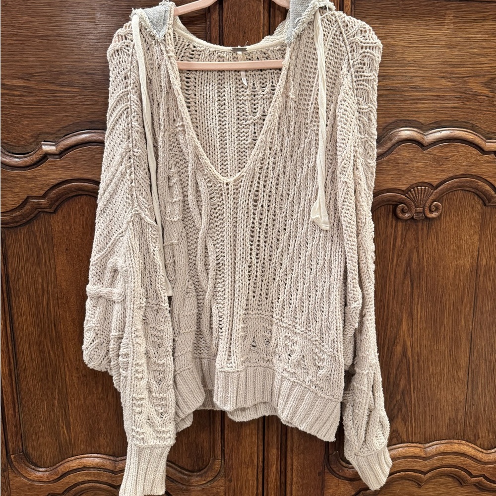 Free People V-Neck Sweater in Beige